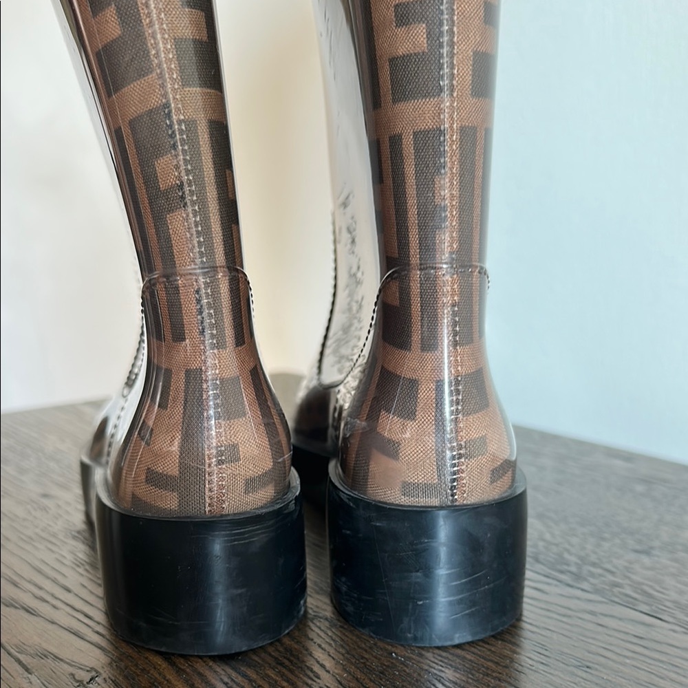 Fendi Tobacco Zucca FF Logo Rubber Wedge Rain Boots | EUC | Women’s Size 36 - Picture 11 of 13